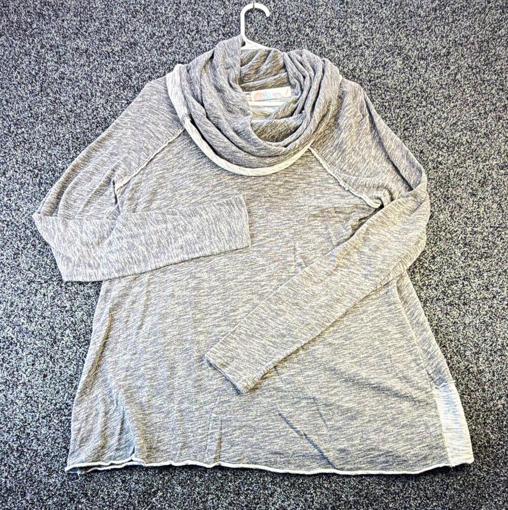 FP Beach Women's Gray Cotton Knit Cowl Neck Raglan Pullover Sweater M